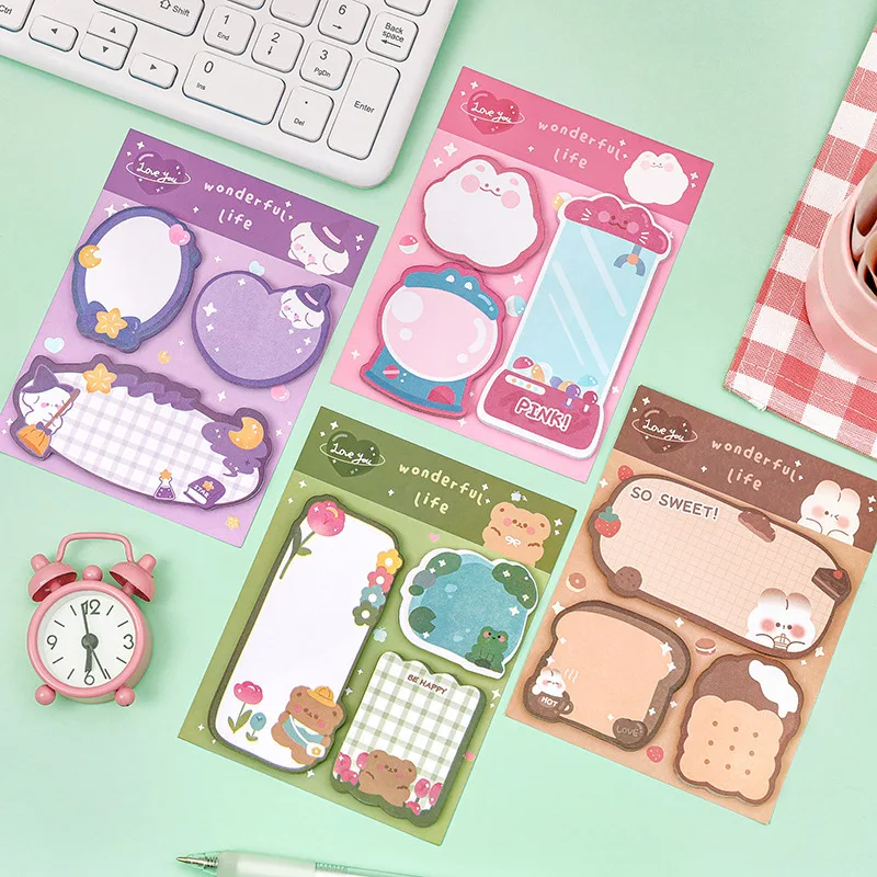 4 Piece Cartoon Adhesive Cute Animals Notes Notepad Memo Pad Stationery Sticker