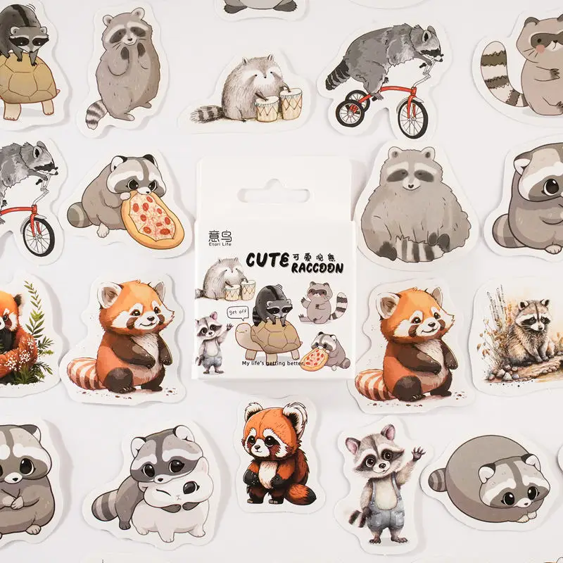 kf S62cd1bf8e82f48409539821faf1e3496E Etori Life 46pcs PVC Cartoon Cute and Mischievous Raccoon Irregular Sealing and Interesting DIY Laptops Gift