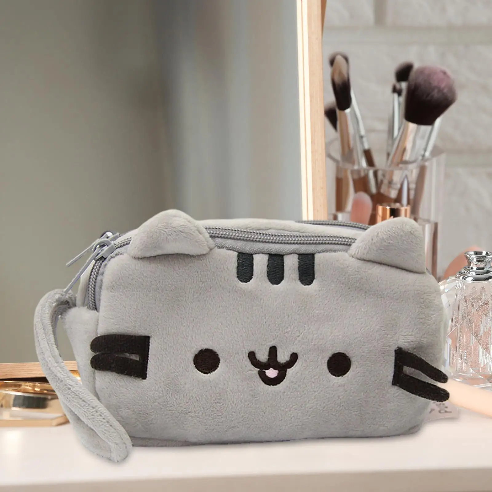 Plush Pencil Case Cute Cat Makeup Bag Large Capacity Portable Pencil Bag